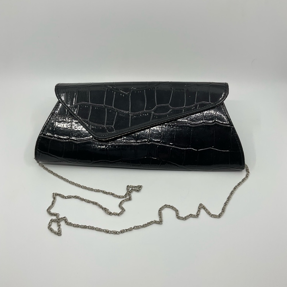 Vintage Lula Black Patent Croc Convertible Crossbody Clutch Bag
